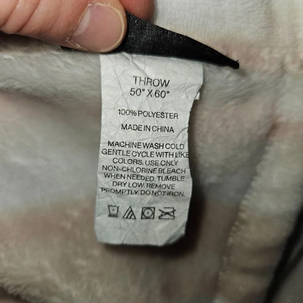 DKNY Pink White Tan Striped Blanket Throw Soft Fleece 50x60